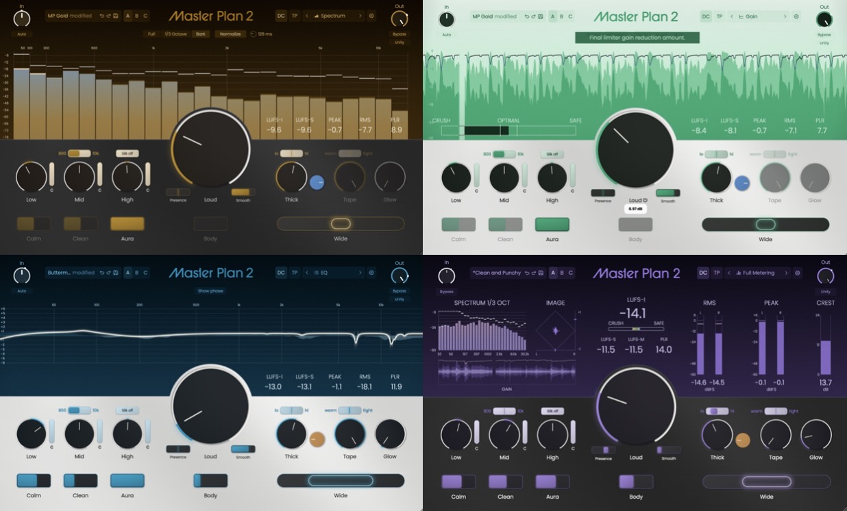 Master Plan 2 spectrum, gain, EQ, and full metering views